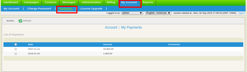 list of payment