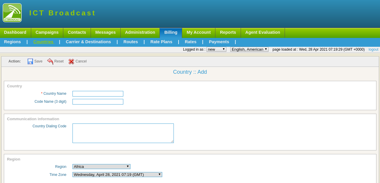 country form in ICTBroadcast