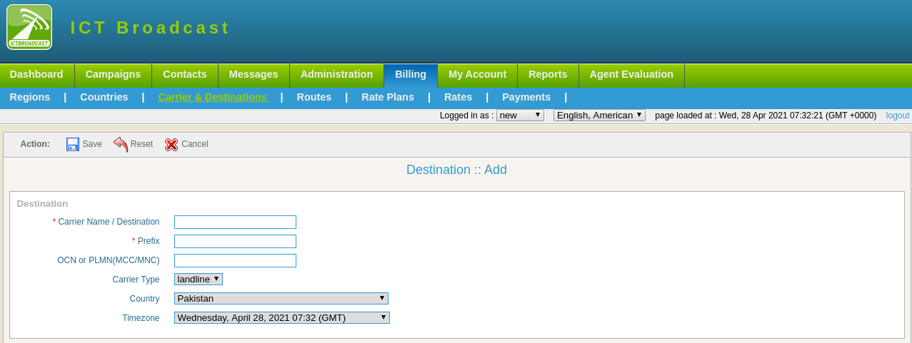 destination form in ICTBroadcast