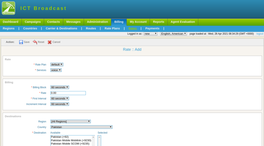 rates-form in ICTBroadcast