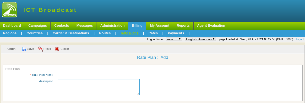 rates rates plan form in ICTBroadcast