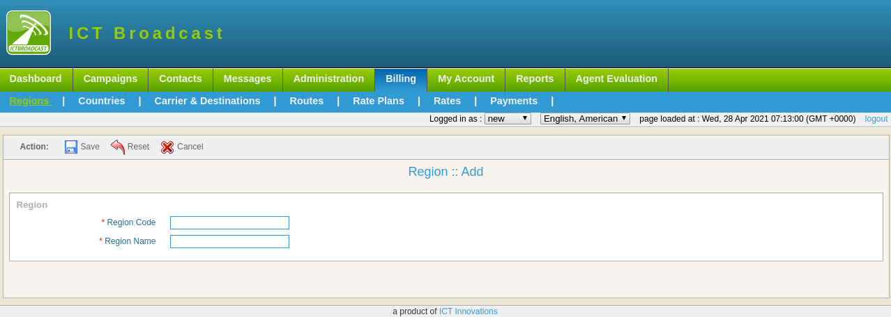 region form in ICTBroadcast