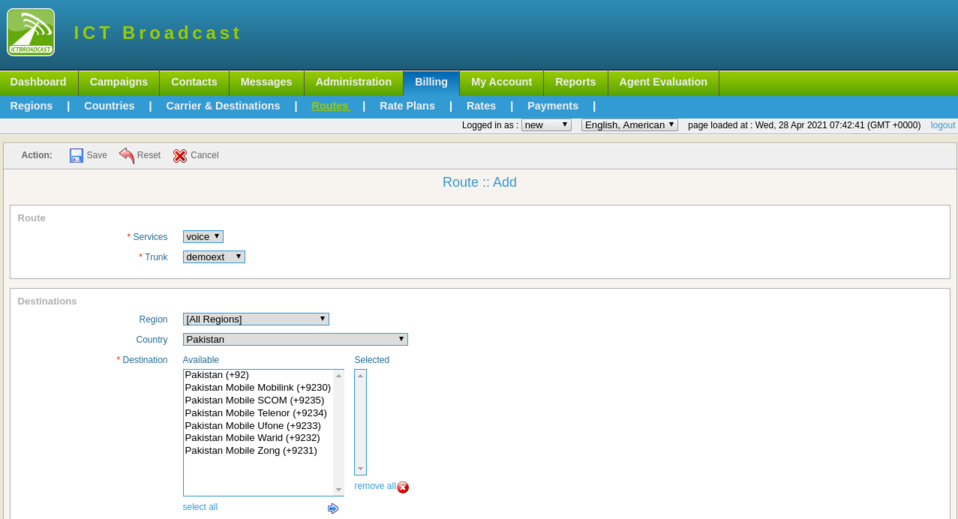 routes form in ICTBroadcast