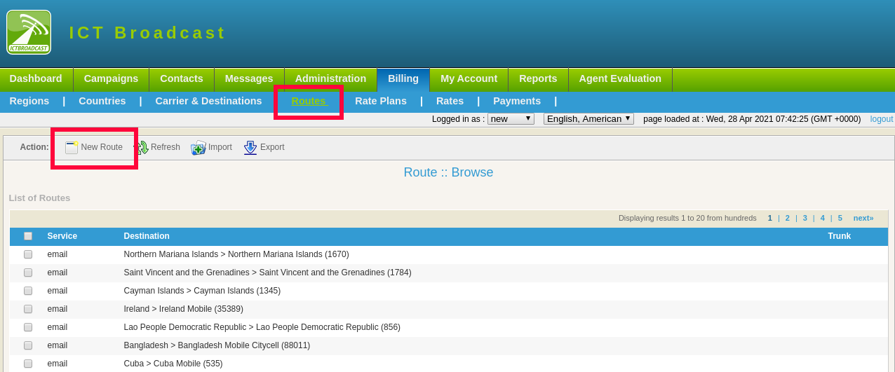 routes in ICTBroadcast