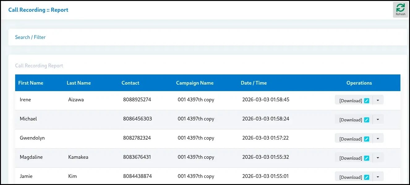 Call Recording report