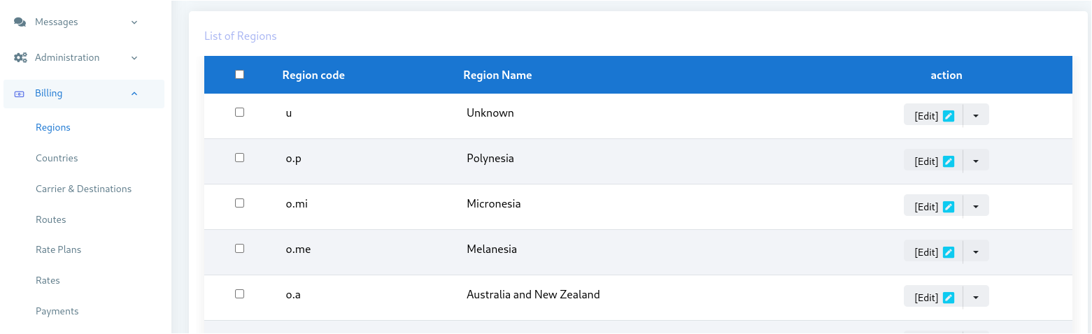 region list