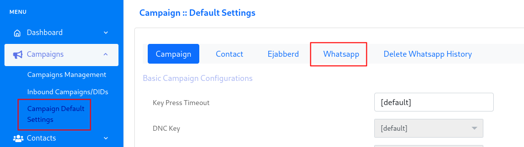 campaign defualt setting whatsapp