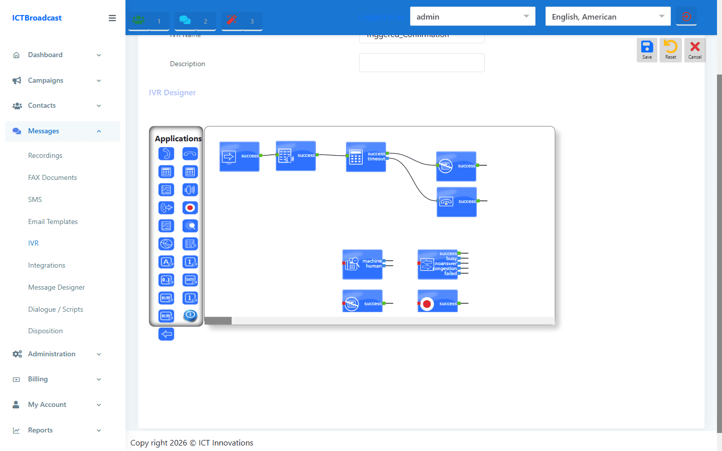 ICTBroadcast IVR node Call Transfer agent skill group