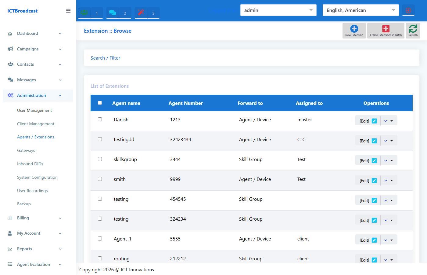ICTBroadcast skill-based routing agent extensions skill groups